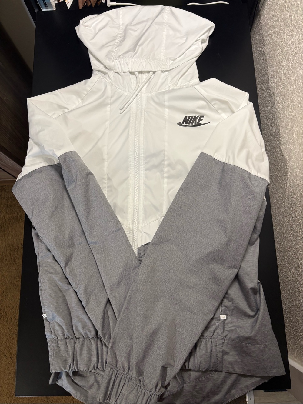Nike White and Gray Hooded Utility Jacket